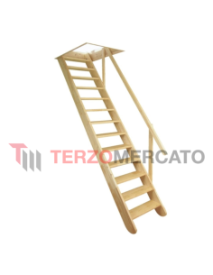 Scala in Legno di Abete composta da 12 gradini di Altezza 280cm e Larghezza 60cm compresa di corrimano