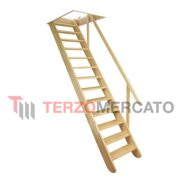 Scala in Legno di Abete composta da 12 gradini di Altezza 280cm e Larghezza 60cm compresa di corrimano