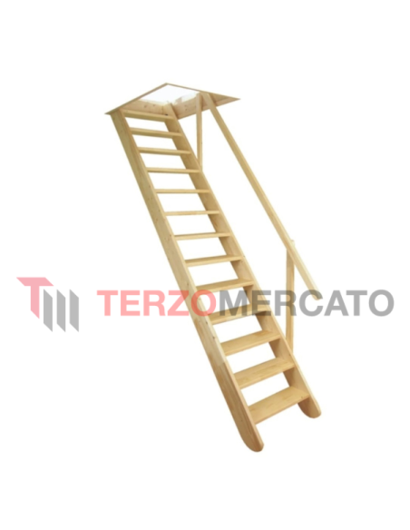 Scala in Legno di Abete composta da 12 gradini di Altezza 280cm e Larghezza 60cm compresa di corrimano