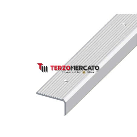 Profilo per scale angolare in alluminio anodizzato argento antiscivolo 41x23x2000 mm